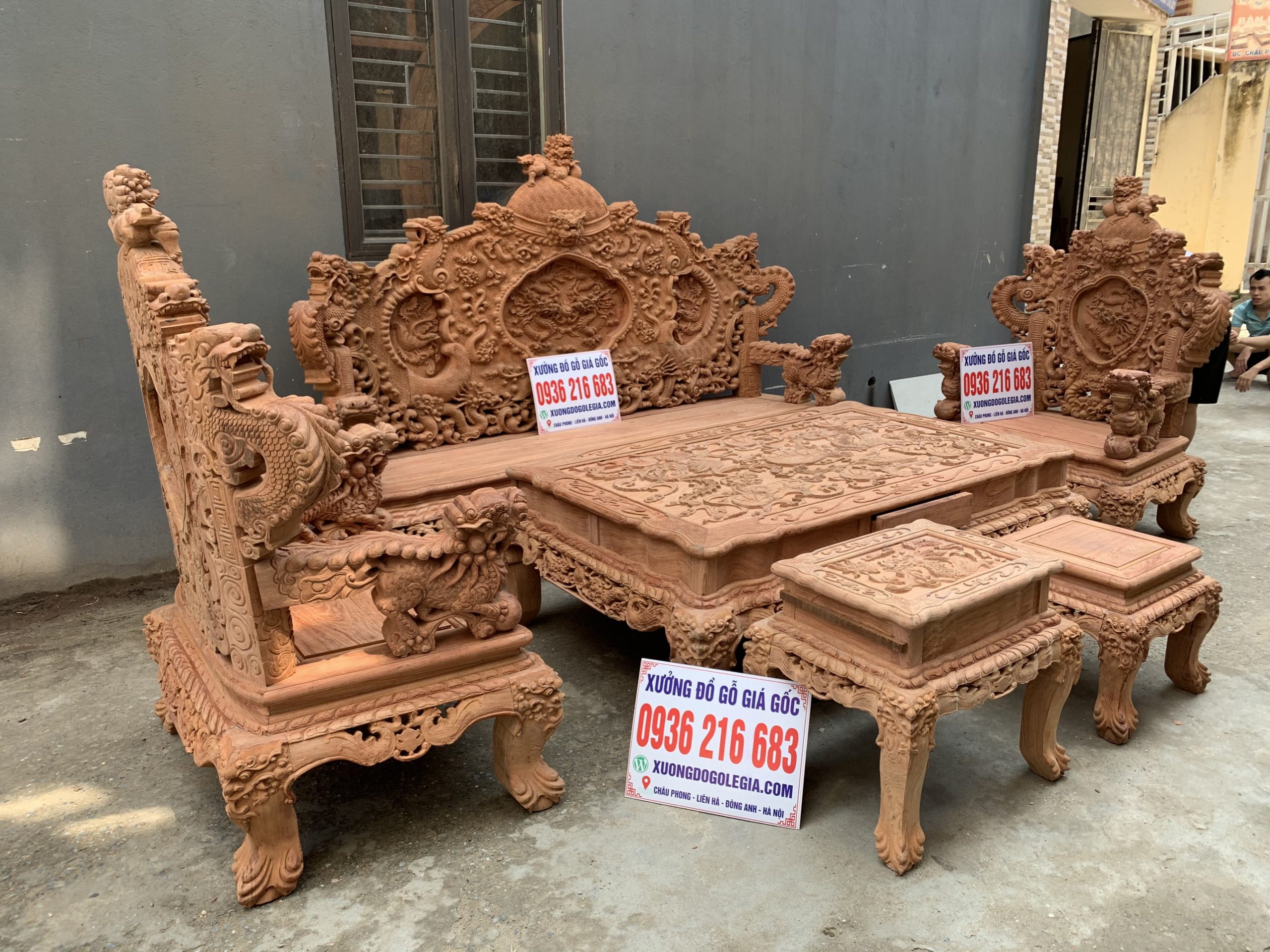 Bộ Rồng Đỉnh tay 14 siêu vip gỗ Hương đá 28