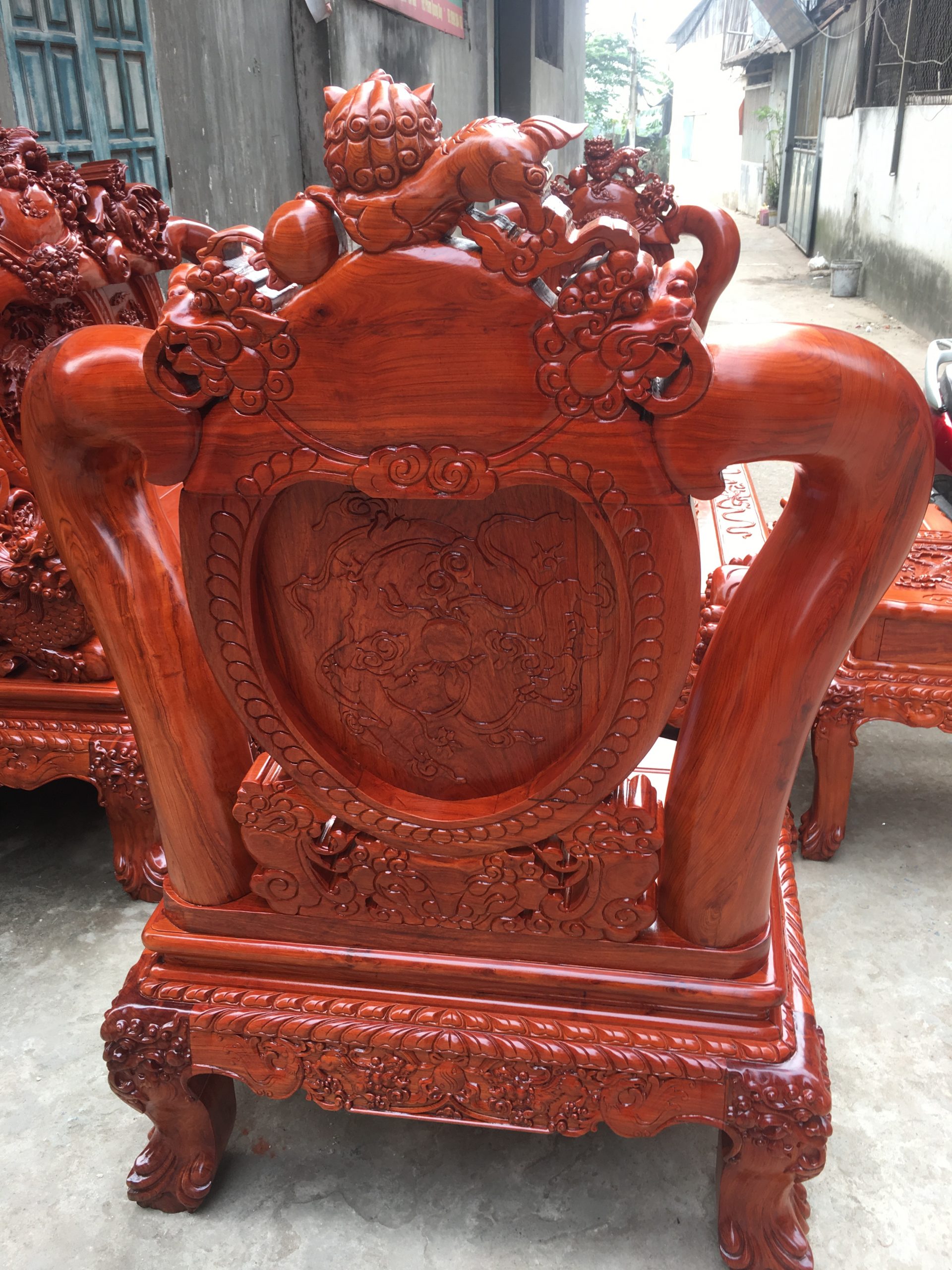 Bộ Minh Quốc Nghê Phượng tay cột 14 gỗ Hương đá 33