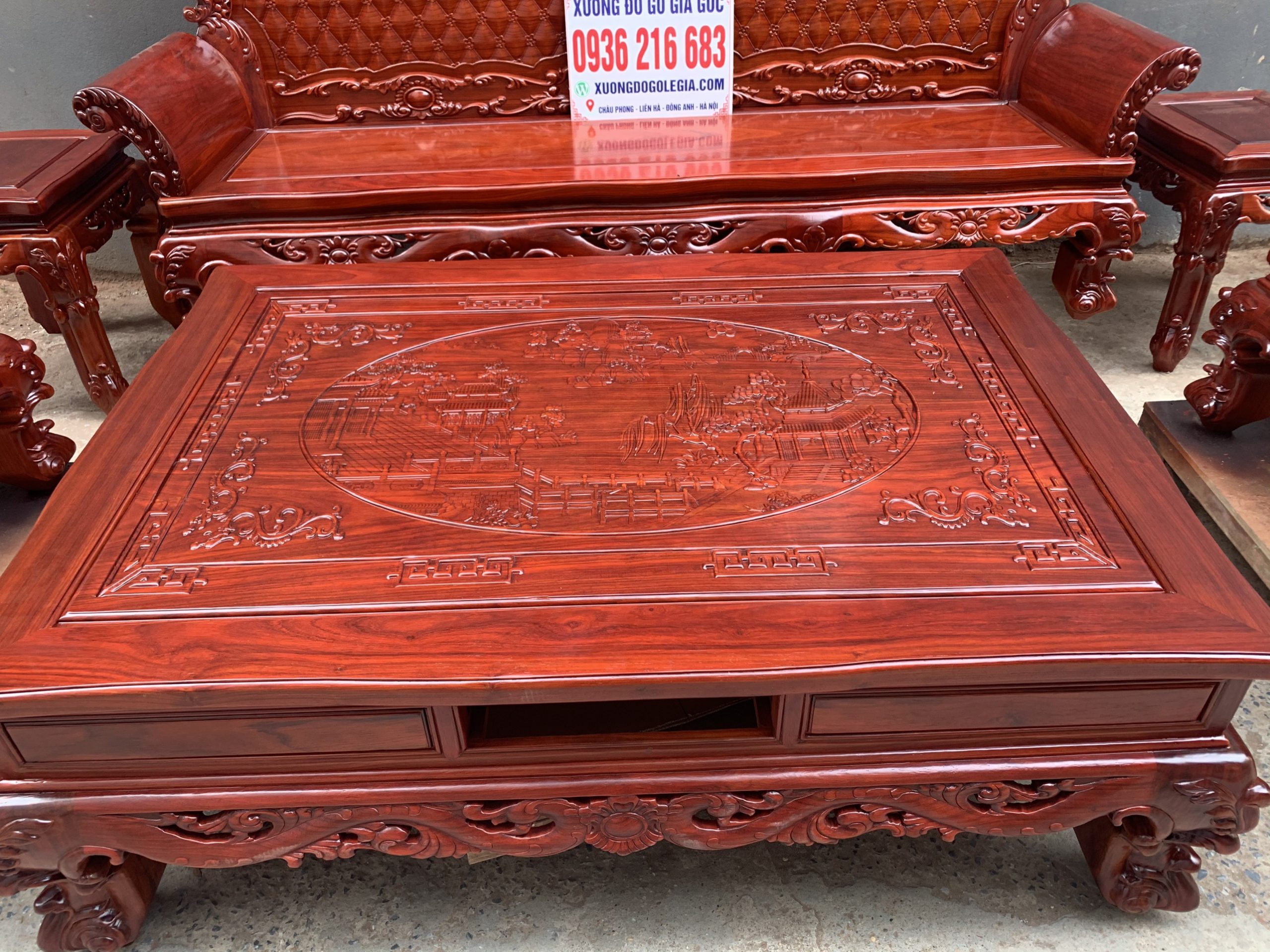 Bộ Hoàng Gia 6 món chất liệu gỗ Hương đỏ nhập khẩu 22