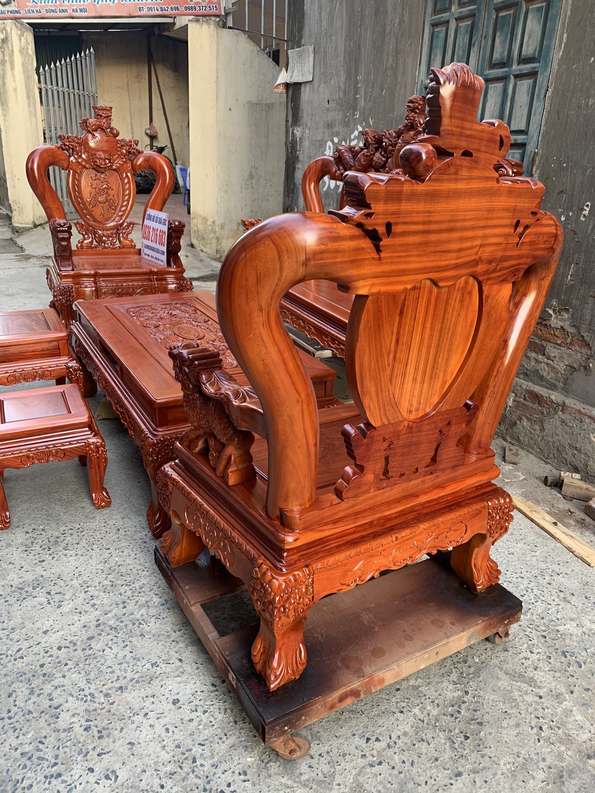 Bộ Minh Quốc Nghê Phượng - tay cột 12 gỗ hương đỏ 31