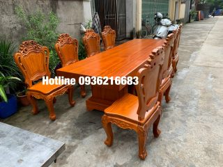 Bàn ăn nguyên khối xẻ từ cây chất liệu gỗ Gõ đỏ 9