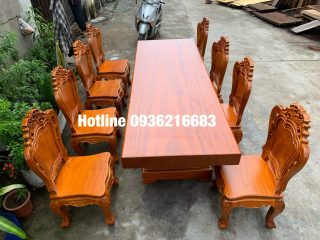 Bàn ăn nguyên khối xẻ từ cây chất liệu gỗ Gõ đỏ 7