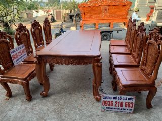 Bộ bàn ăn Hoa Hồng 8 ghế đục 2 mặt gỗ Hương đá Bộ bàn ăn Hoa Hồng 8 ghế đục 2 mặt gỗ Hương đá 23