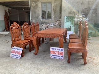 Bộ bàn ăn Hoa Hồng 8 ghế đục 2 mặt gỗ Hương đá Bộ bàn ăn Hoa Hồng 8 ghế đục 2 mặt gỗ Hương đá 21
