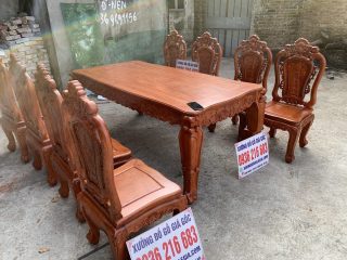 Bộ bàn ăn Hoa Hồng 8 ghế đục 2 mặt gỗ Hương đá Bộ bàn ăn Hoa Hồng 8 ghế đục 2 mặt gỗ Hương đá 18