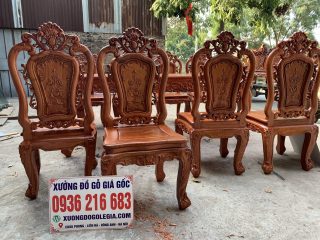 Bộ bàn ăn Hoa Hồng 8 ghế đục 2 mặt gỗ Hương đá Bộ bàn ăn Hoa Hồng 8 ghế đục 2 mặt gỗ Hương đá 15