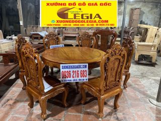 Bàn ăn Tròn 120 và 6 ghế Hoa Hồng gỗ Gõ ( A Thuần Nam Định) Bàn ăn Tròn 120 và 6 ghế Hoa Hồng gỗ Gõ ( A Thuần Nam Định) 8