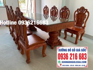 Bàn ăn nguyên khối 8 ghế Hoa Hồng đục 2 mặt gỗ gõ đỏ ( A Hùng - Thái Bình) Bàn ăn nguyên khối 8 ghế Hoa Hồng đục 2 mặt gỗ gõ đỏ ( A Hùng - Thái Bình) 9