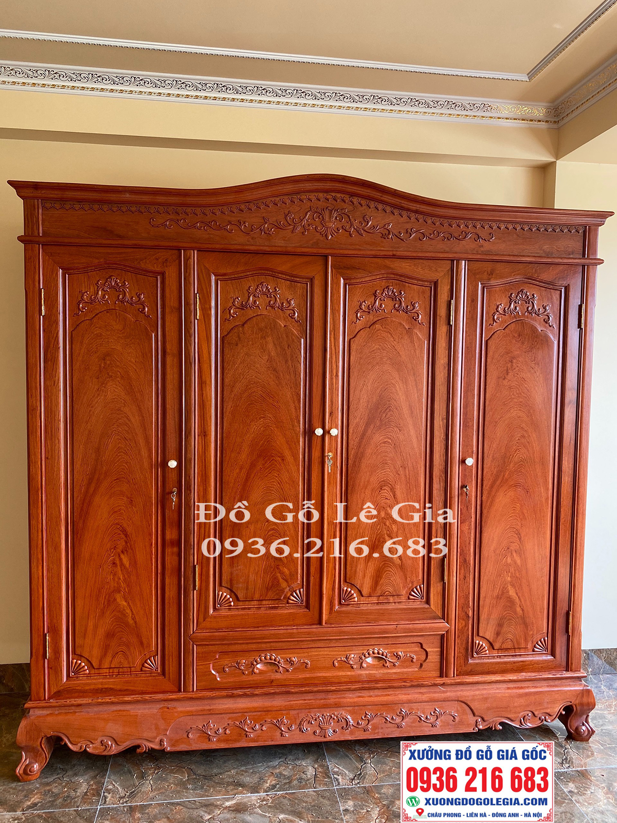 Tủ Áo 4 Cánh 3 Buồng Gỗ Hương ( A Trọng - Lào Cai) Tủ Áo 4 Cánh 3 Buồng Gỗ Hương ( A Trọng - Lào Cai) 4