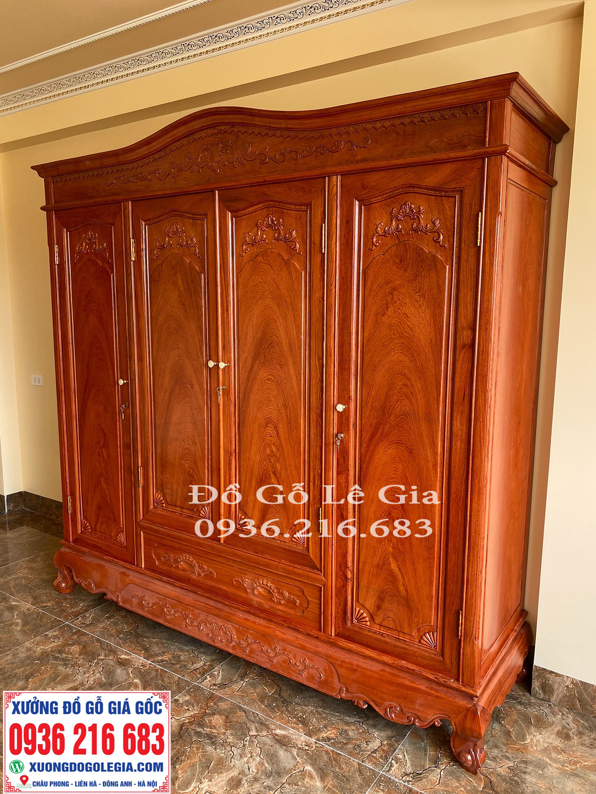 Tủ Áo 4 Cánh 3 Buồng Gỗ Hương ( A Trọng - Lào Cai) 8