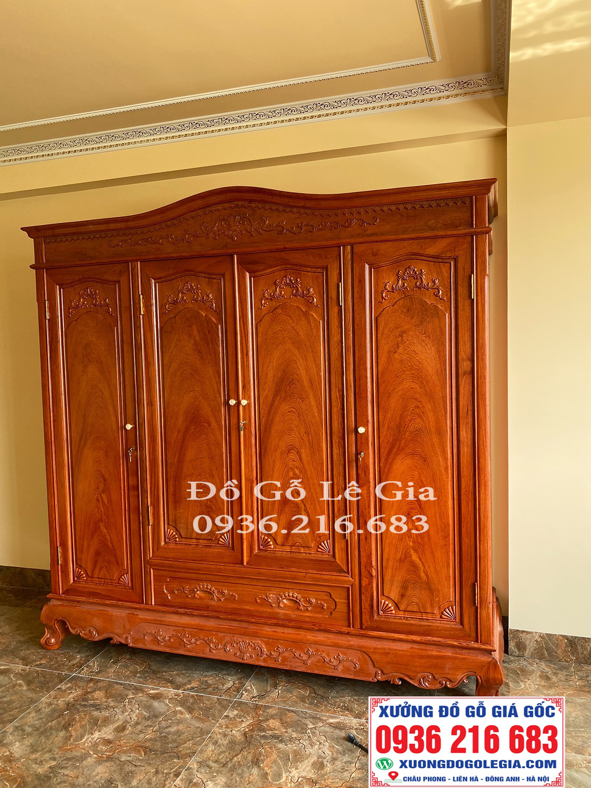 Tủ Áo 4 Cánh 3 Buồng Gỗ Hương ( A Trọng - Lào Cai) 6