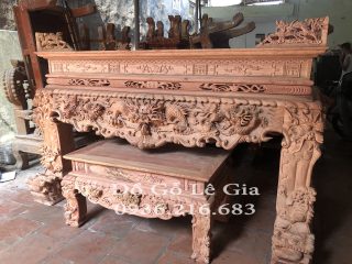 Sập Thờ Tứ Linh Chân dày 22cm gỗ Hương đá 7