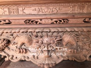 Sập Thờ Tứ Linh Chân dày 22cm gỗ Hương đá 8