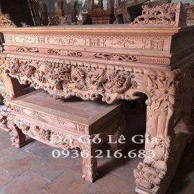 Sập Thờ Tứ Linh Chân dày 22cm gỗ Hương đá 11