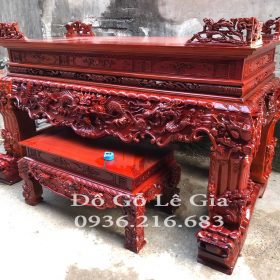 Sập Thờ Tứ Linh + bàn cơm gỗ Gụ Lào 7