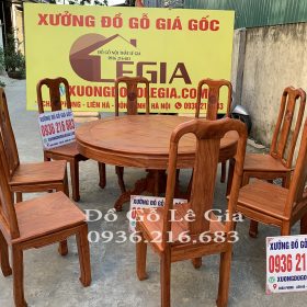 Bàn ăn chữ Thọ 8 ghế 1 bàn Tròn gỗ Hương 12