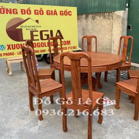 Bàn ăn chữ Thọ 8 ghế 1 bàn Tròn gỗ Hương 17