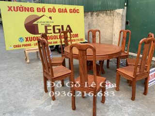 Bàn ăn chữ Thọ 8 ghế 1 bàn Tròn gỗ Hương 9