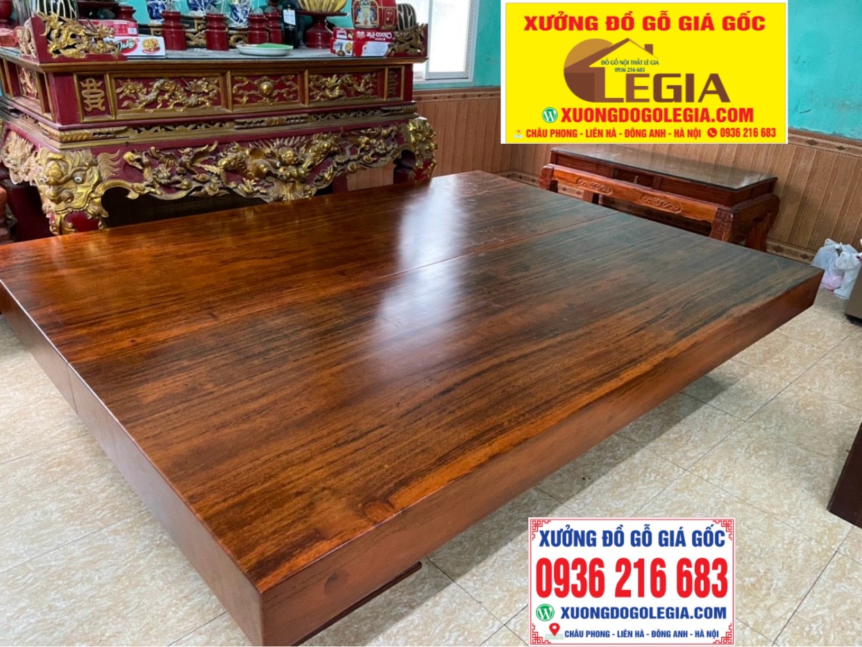 Sập chiếu ngựa Nguyên Khối xẻ từ cây gỗ Gõ đỏ 9