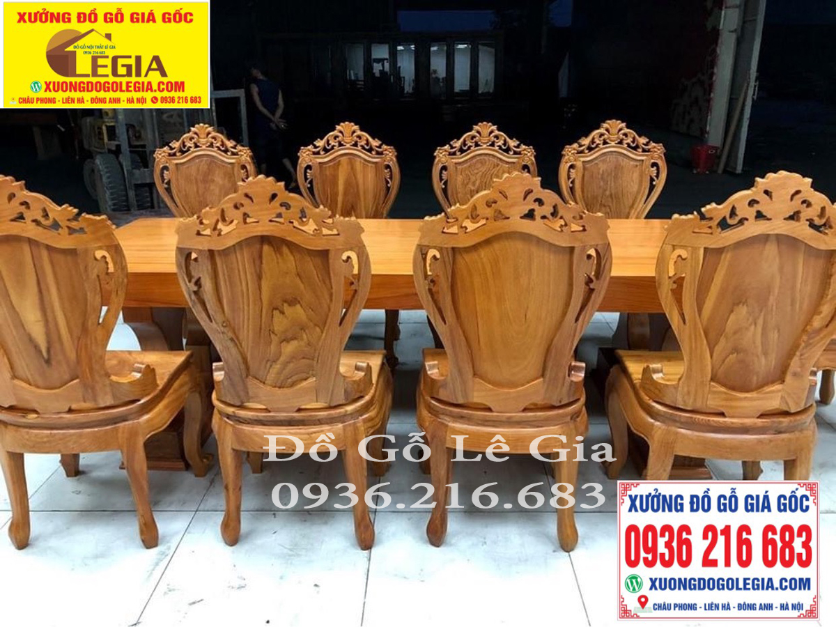 Bàn ăn 10 ghế + Bàn Nguyên khối gỗ Gõ đỏ Bàn ăn 10 ghế + Bàn Nguyên khối gỗ Gõ đỏ 11