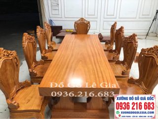Bàn ăn 10 ghế + Bàn Nguyên khối gỗ Gõ đỏ Bàn ăn 10 ghế + Bàn Nguyên khối gỗ Gõ đỏ 5