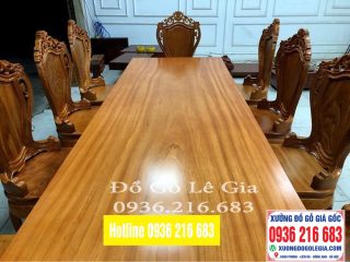 Bàn ăn 10 ghế + Bàn Nguyên khối gỗ Gõ đỏ Bàn ăn 10 ghế + Bàn Nguyên khối gỗ Gõ đỏ 4