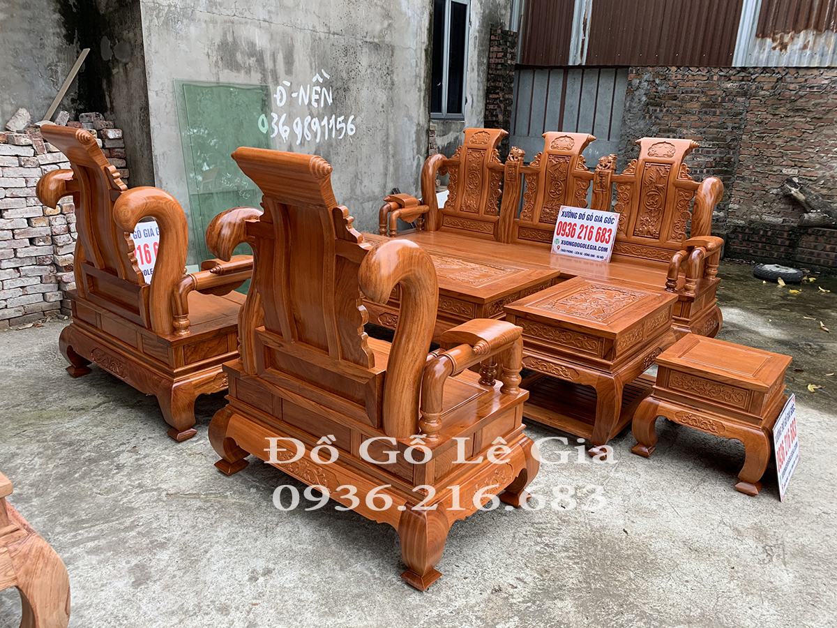 Bộ Tần Thủy Hoàng cột 12 gỗ Gõ đỏ 35