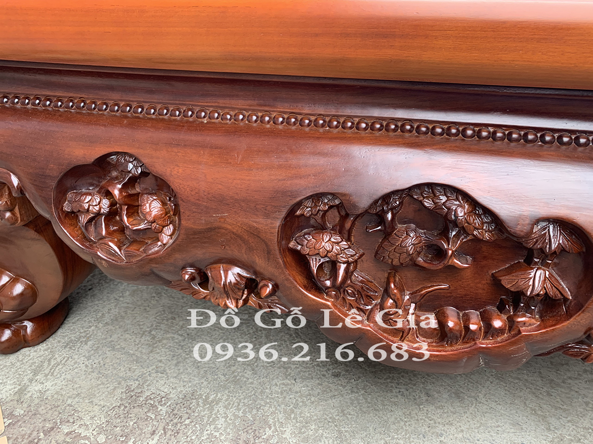 Sập chân quỳ 3 bông gỗ Gụ Lào 14