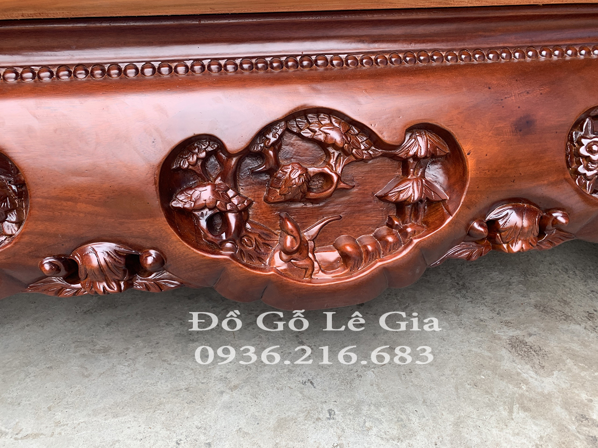 Sập chân quỳ 3 bông gỗ Gụ Lào 18