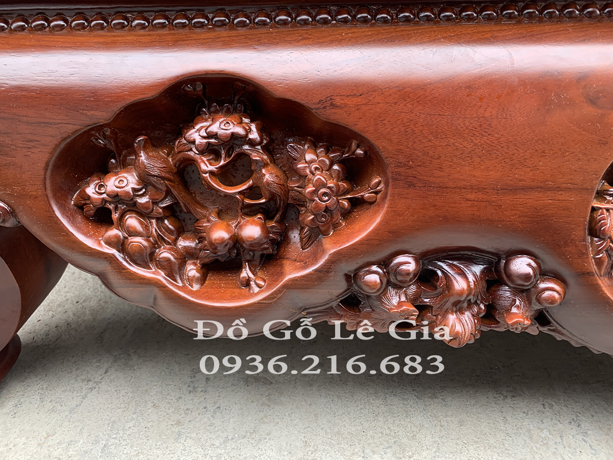 Sập chân quỳ 3 bông gỗ Gụ Lào 17