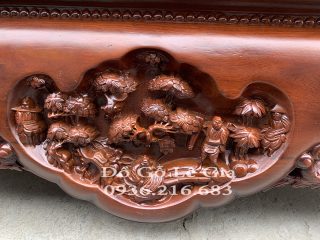 Sập chân quỳ 3 bông gỗ Gụ Lào 9