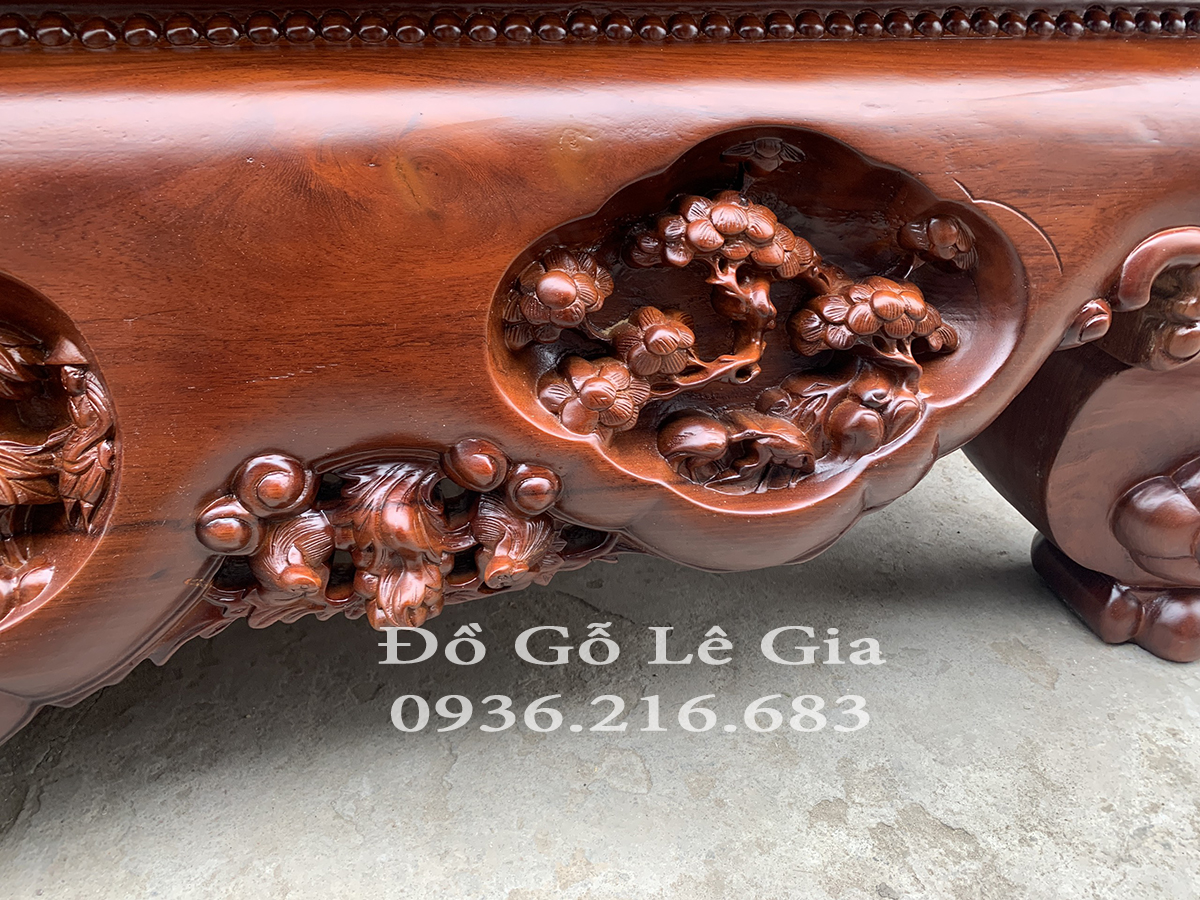 Sập chân quỳ 3 bông gỗ Gụ Lào 15