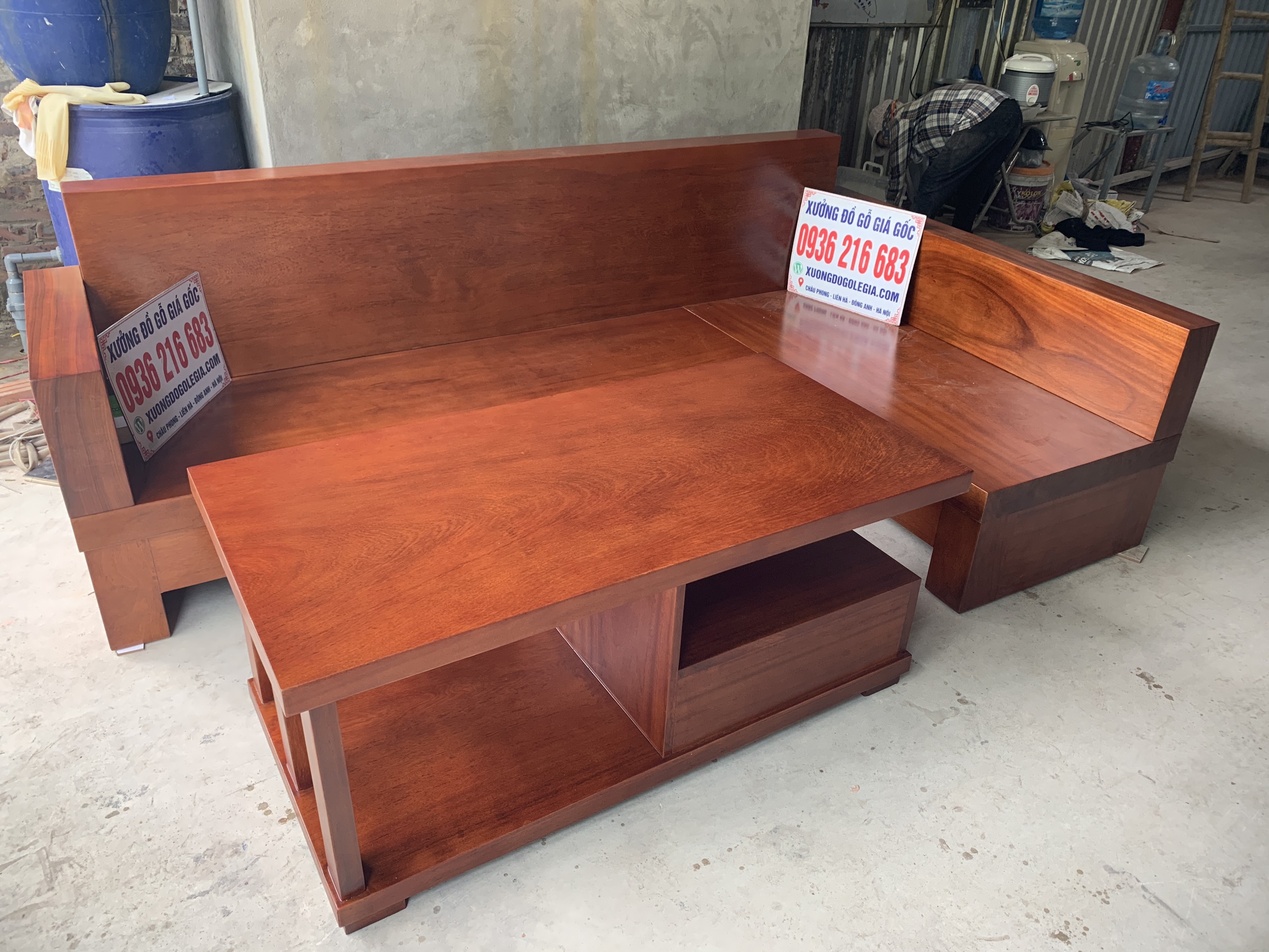 Bộ SoFa góc chữ L gỗ Gõ đỏ hàng tiêu dùng 7