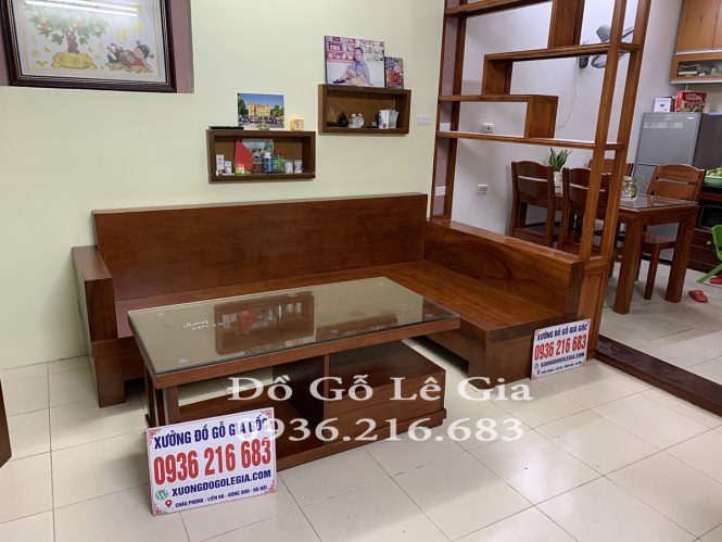 Bộ SoFa góc chữ L gỗ Gõ đỏ ( A Duy - Hà Nội) 1