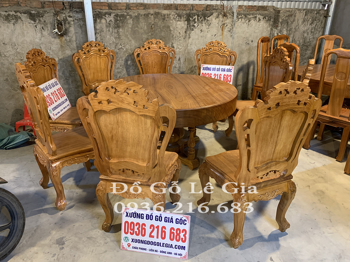 Bàn Tròn Khủng rộng 140cm nguyên tấm gỗ Gõ đỏ 12