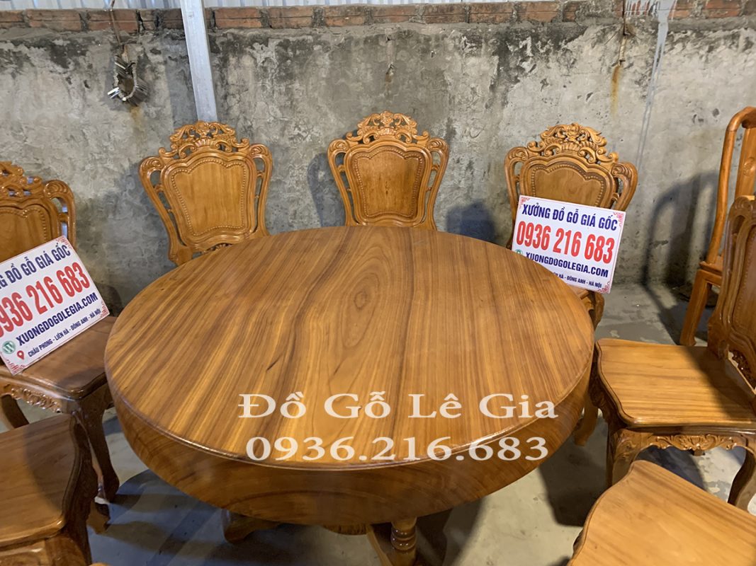 Bàn Tròn Khủng rộng 140cm nguyên tấm gỗ Gõ đỏ 13