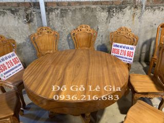 Bàn Tròn Khủng rộng 140cm nguyên tấm gỗ Gõ đỏ 6