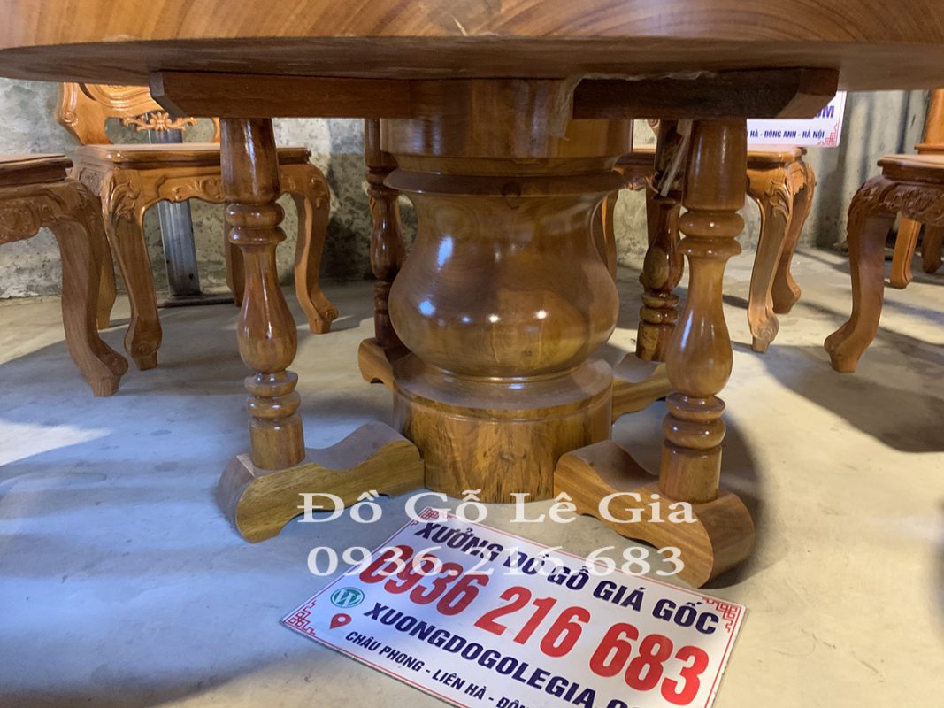 Bàn Tròn Khủng rộng 140cm nguyên tấm gỗ Gõ đỏ 15