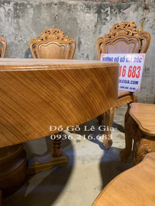 Bàn Tròn Khủng rộng 140cm nguyên tấm gỗ Gõ đỏ 14