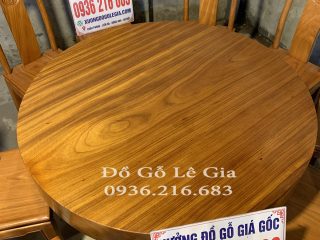 Bộ Bàn Tròn Nguyên Khối 8 ghế chữ thọ gỗ Gõ đỏ 6
