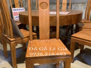 Bộ Bàn Tròn Nguyên Khối 8 ghế chữ thọ gỗ Gõ đỏ 9