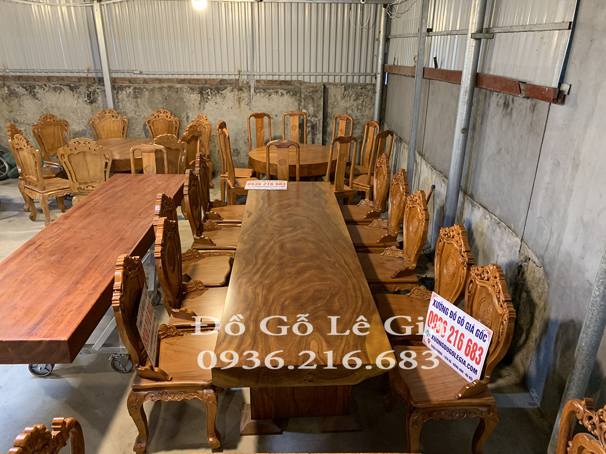 Bộ Bàn ăn nguyên khối bàn dài 280*15*100 ghế Hoàng Gia 8