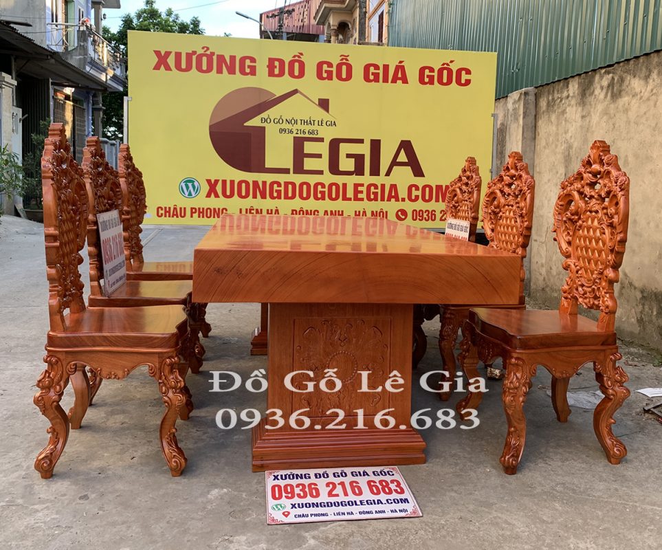 Bộ bàn ăn Nguyên Khối gỗ Gõ đỏ ghế Louis Hoàng Gia Bộ bàn ăn Nguyên Khối gỗ Gõ đỏ ghế Louis Hoàng Gia 10
