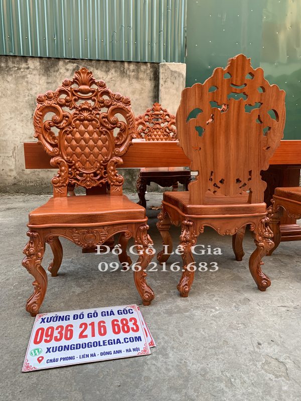Bộ bàn ăn Nguyên Khối gỗ Gõ đỏ ghế Louis Hoàng Gia Bộ bàn ăn Nguyên Khối gỗ Gõ đỏ ghế Louis Hoàng Gia 16
