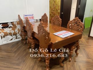 Bộ bàn ăn nguyên khối gỗ Gõ đỏ ( A Thịnh - Hà Nội) 6