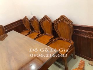 Bộ Bàn Ăn nguyên khối xẻ từ cây 10 ghế gỗ Gõ đỏ ( A Tuấn - Hà Nội) 6
