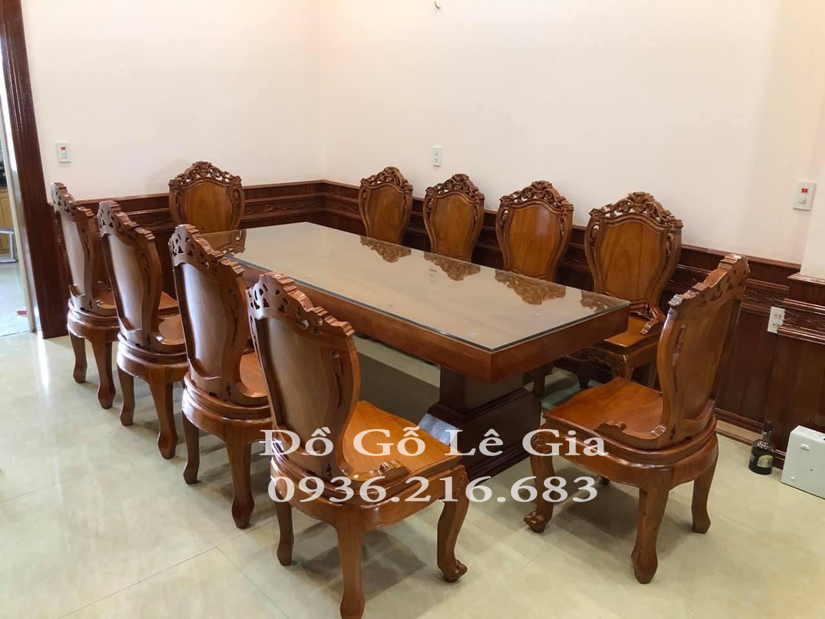 Bộ Bàn Ăn nguyên khối xẻ từ cây 10 ghế gỗ Gõ đỏ ( A Tuấn - Hà Nội) 10