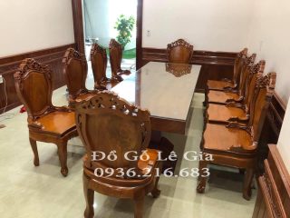 Bộ Bàn Ăn nguyên khối xẻ từ cây 10 ghế gỗ Gõ đỏ ( A Tuấn - Hà Nội) 5