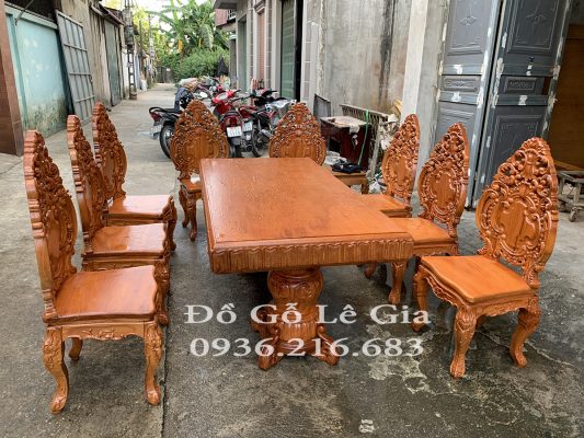 Bộ Bàn Ăn Nguyên Khối Gỗ Gõ đỏ 10