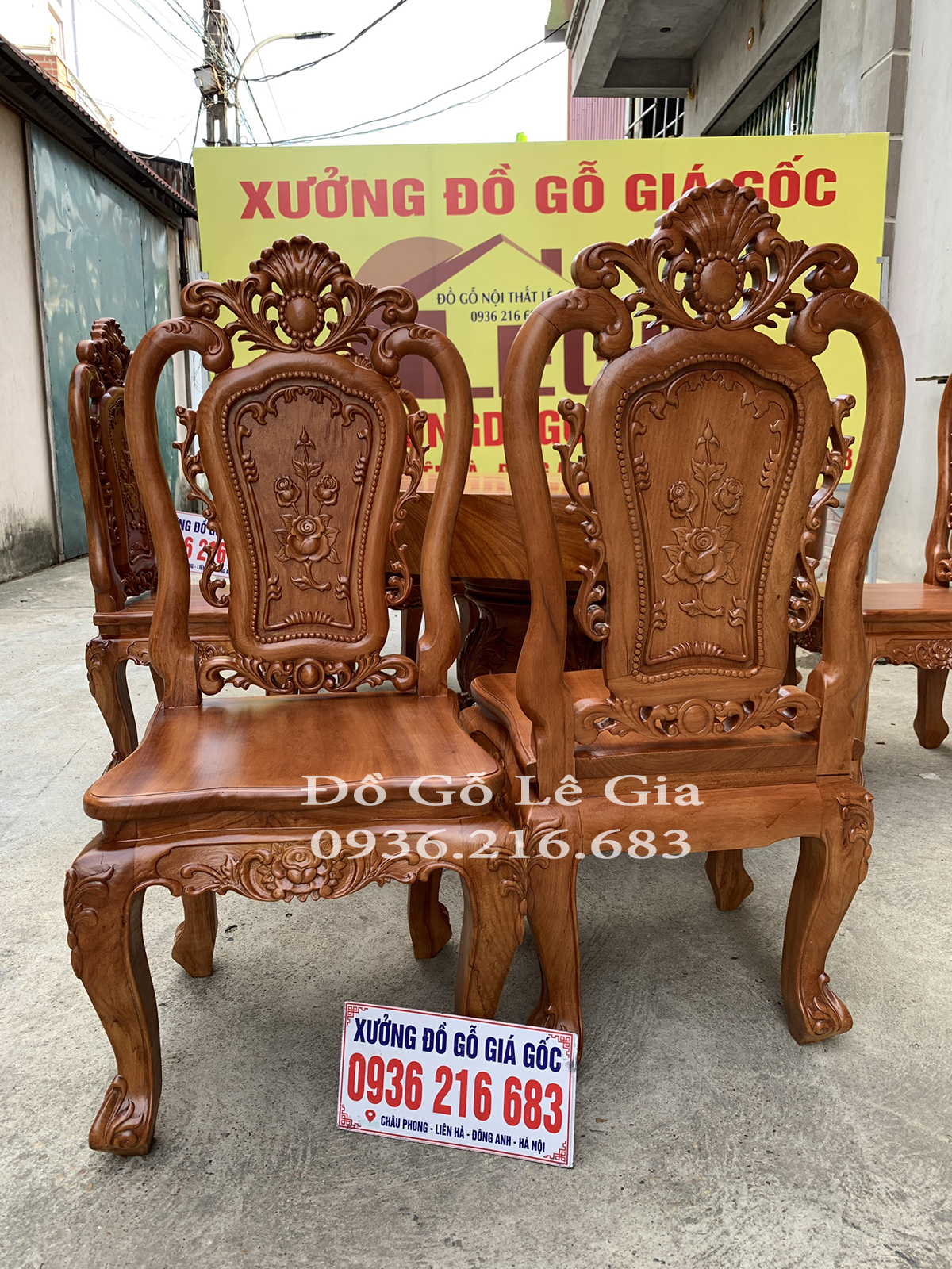 Bộ Bàn Ăn 6 Ghế Louis Hoa Hồng 9